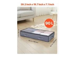 Acessórios De Arrumação| Sacos de Armazenamento SucceBuy sob a Cama 4 Peças 90 L, Organizador de Sapatos sob a Cama com Tampas Transparentes, Caixa de Armazenamento para Roupas Cinzento