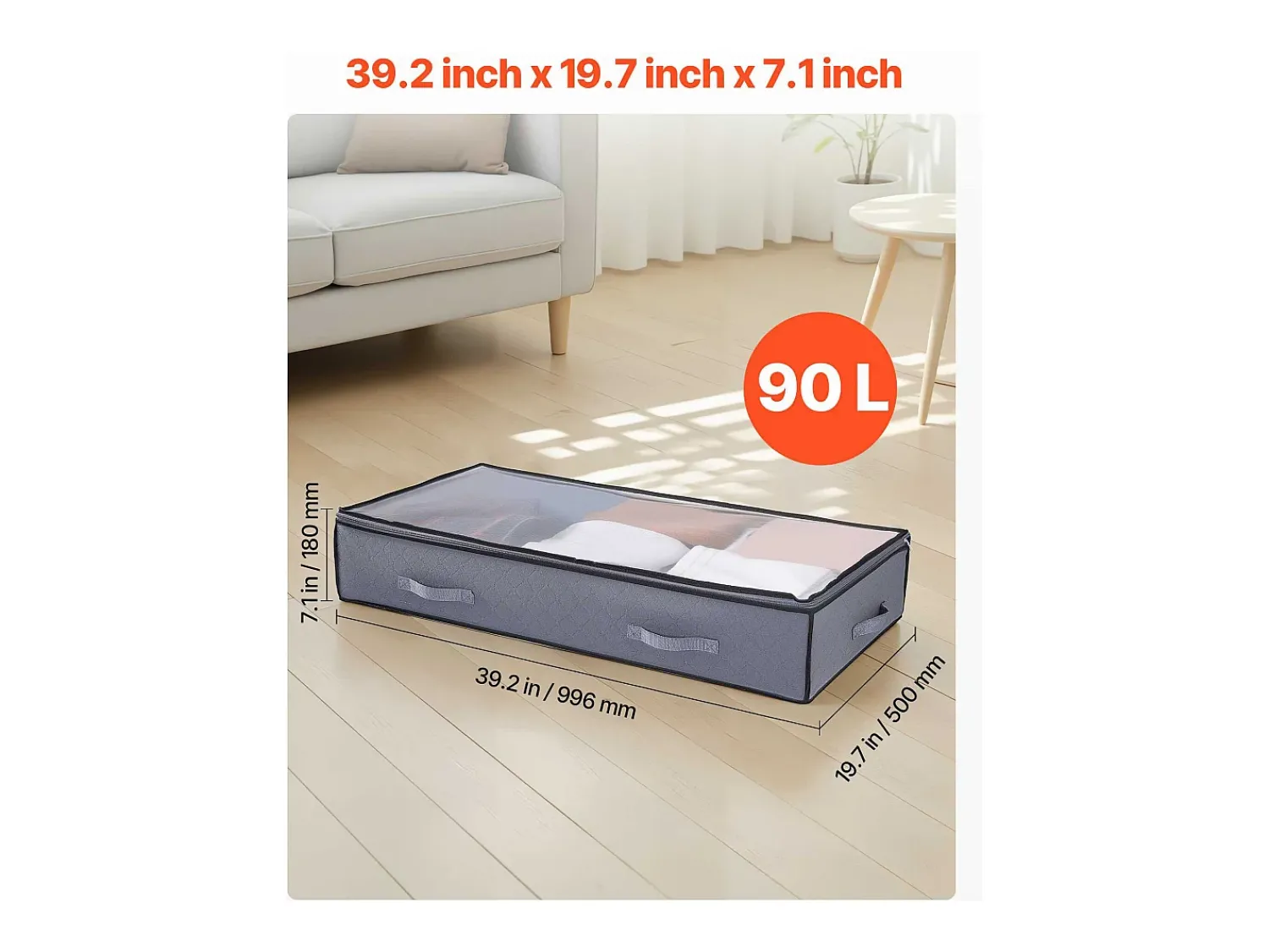 Acessórios De Arrumação| Sacos de Armazenamento SucceBuy sob a Cama 4 Peças 90 L, Organizador de Sapatos sob a Cama com Tampas Transparentes, Caixa de Armazenamento para Roupas Cinzento