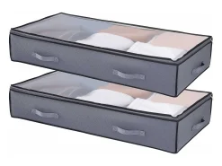 Acessórios De Arrumação| Sacos de Armazenamento SucceBuy sob a Cama 4 Peças 90 L, Organizador de Sapatos sob a Cama com Tampas Transparentes, Caixa de Armazenamento para Roupas Cinzento