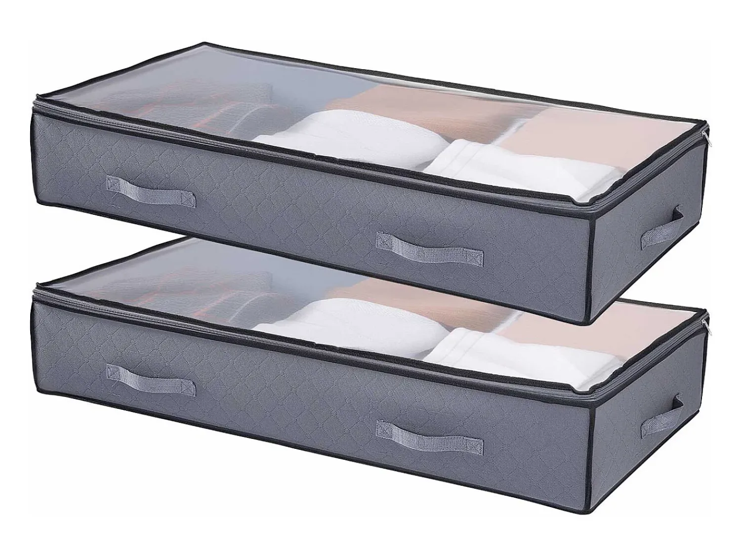 Acessórios De Arrumação| Sacos de Armazenamento SucceBuy sob a Cama 4 Peças 90 L, Organizador de Sapatos sob a Cama com Tampas Transparentes, Caixa de Armazenamento para Roupas Cinzento