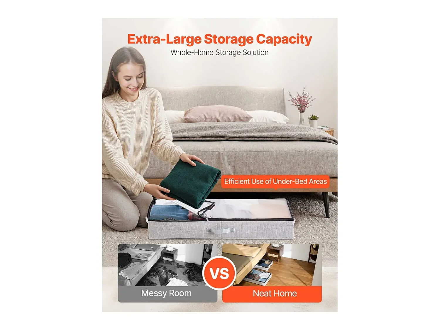 Hot Sacos de Armazenamento SucceBuy sob a Cama 2 Peças 45 L, Organizador de Sapatos sob a Cama com Tampas Transparentes, Caixa de Armazenamento para Roupas Cinzento