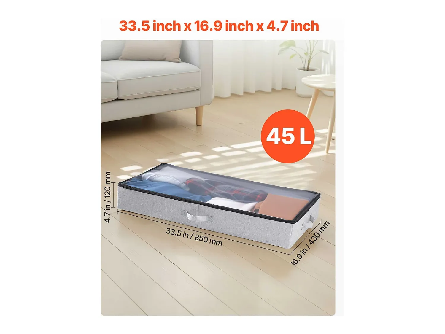 Hot Sacos de Armazenamento SucceBuy sob a Cama 2 Peças 45 L, Organizador de Sapatos sob a Cama com Tampas Transparentes, Caixa de Armazenamento para Roupas Cinzento