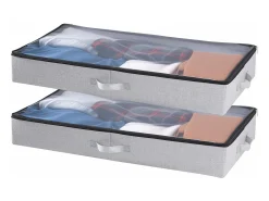 Hot Sacos de Armazenamento SucceBuy sob a Cama 2 Peças 45 L, Organizador de Sapatos sob a Cama com Tampas Transparentes, Caixa de Armazenamento para Roupas Cinzento