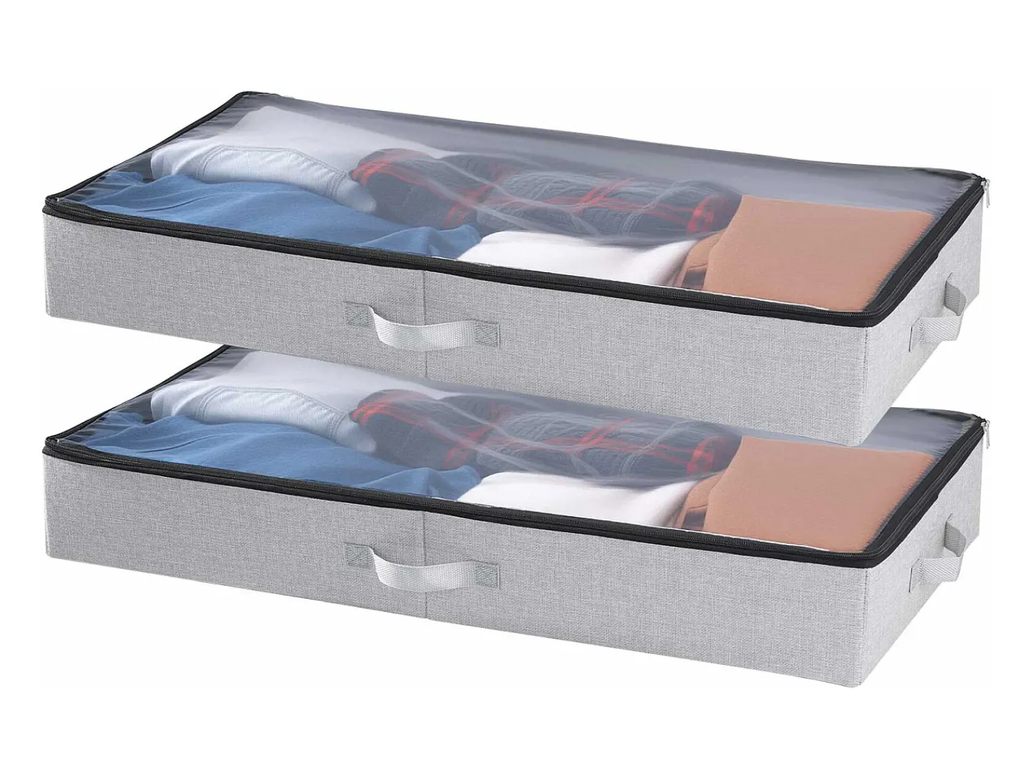 Hot Sacos de Armazenamento SucceBuy sob a Cama 2 Peças 45 L, Organizador de Sapatos sob a Cama com Tampas Transparentes, Caixa de Armazenamento para Roupas Cinzento