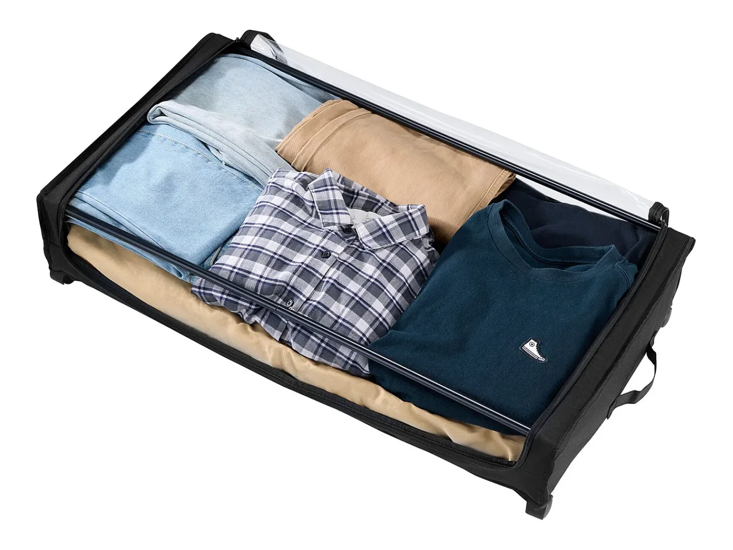 Sale Sacos de Armazenamento SucceBuy sob a Cama com Rodinhas, Organizador de Sapatos sob a Cama 2 Peças de 77 x 47 x 17,3 cm, com Tampa Transparente Preto