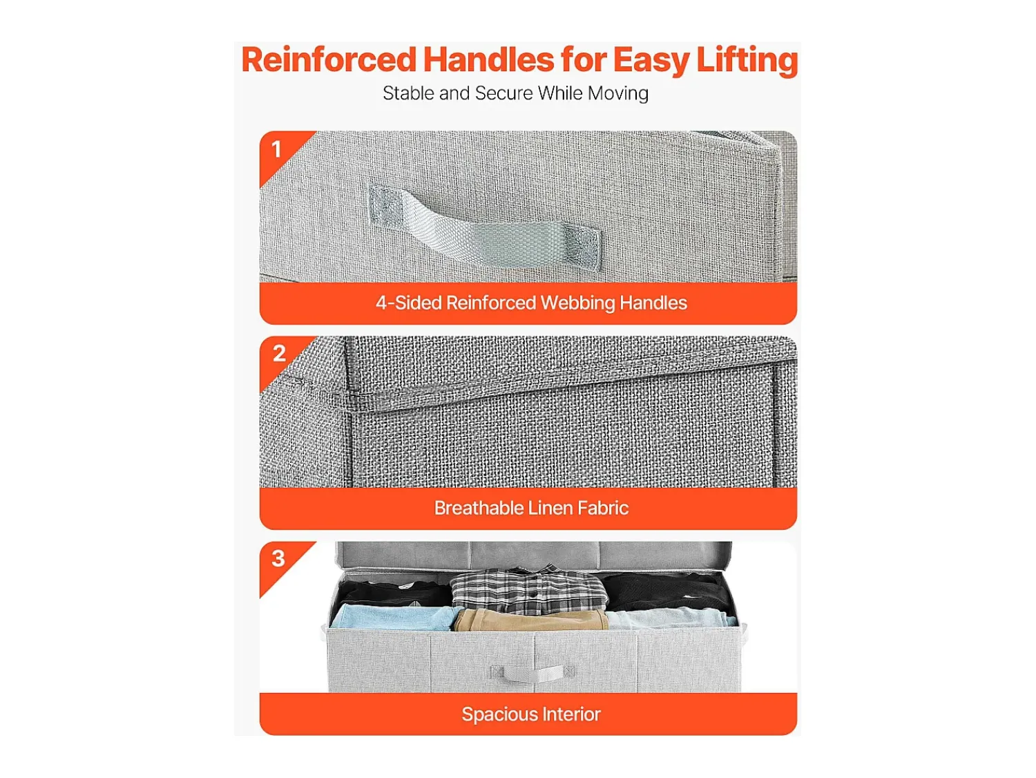 Acessórios De Arrumação* Sacos de Armazenamento SucceBuy sob a Cama 2 Peças de 48 L, Organizador de Sapatos sob a Cama de 80,5x40,5x15,5 cm, Caixa de Armazenamento para Roupas Cinzento