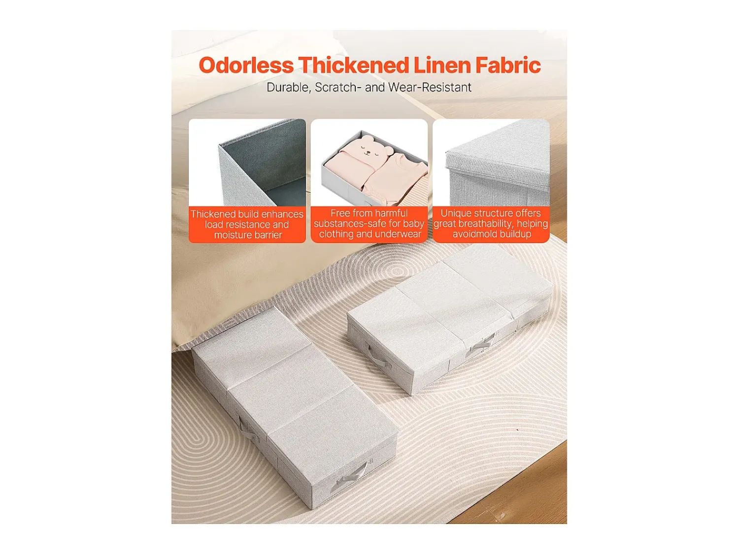 Acessórios De Arrumação* Sacos de Armazenamento SucceBuy sob a Cama 2 Peças de 48 L, Organizador de Sapatos sob a Cama de 80,5x40,5x15,5 cm, Caixa de Armazenamento para Roupas Cinzento