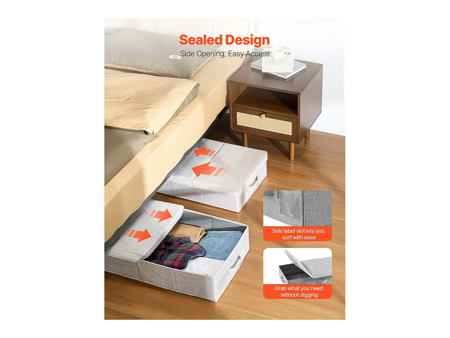 Acessórios De Arrumação* Sacos de Armazenamento SucceBuy sob a Cama 2 Peças de 48 L, Organizador de Sapatos sob a Cama de 80,5x40,5x15,5 cm, Caixa de Armazenamento para Roupas Cinzento