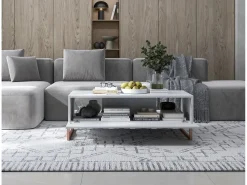 Online Salontafel met 2 deuren – Matwitte kast, geribde matwitte fronten – 110 cm, metalen frame Branco