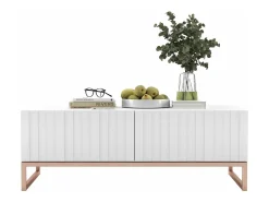 Online Salontafel met 2 deuren – Matwitte kast, geribde matwitte fronten – 110 cm, metalen frame Branco