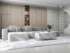 Online Salontafel met 2 deuren – Matwitte kast, geribde matwitte fronten – 110 cm, metalen frame Branco