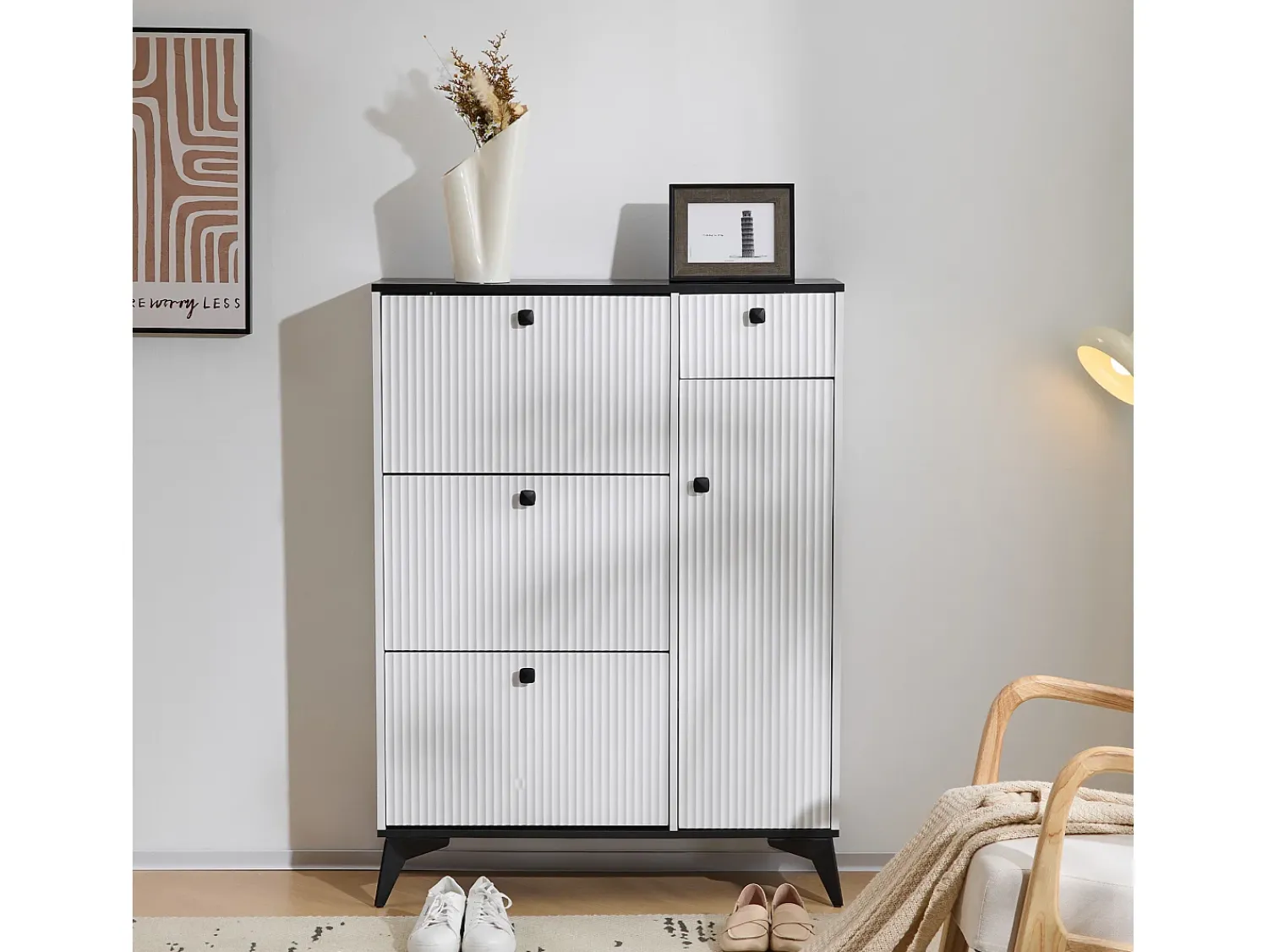Móvel De Arrumação|Sapateira|ModernLuxe Sapateira - 3 abas, 1 gaveta e 1 porta - Branco