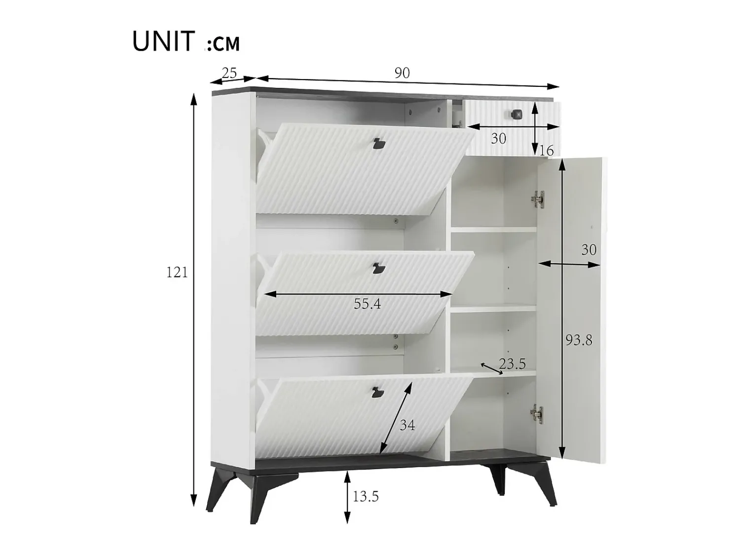Móvel De Arrumação|Sapateira|ModernLuxe Sapateira - 3 abas, 1 gaveta e 1 porta - Branco