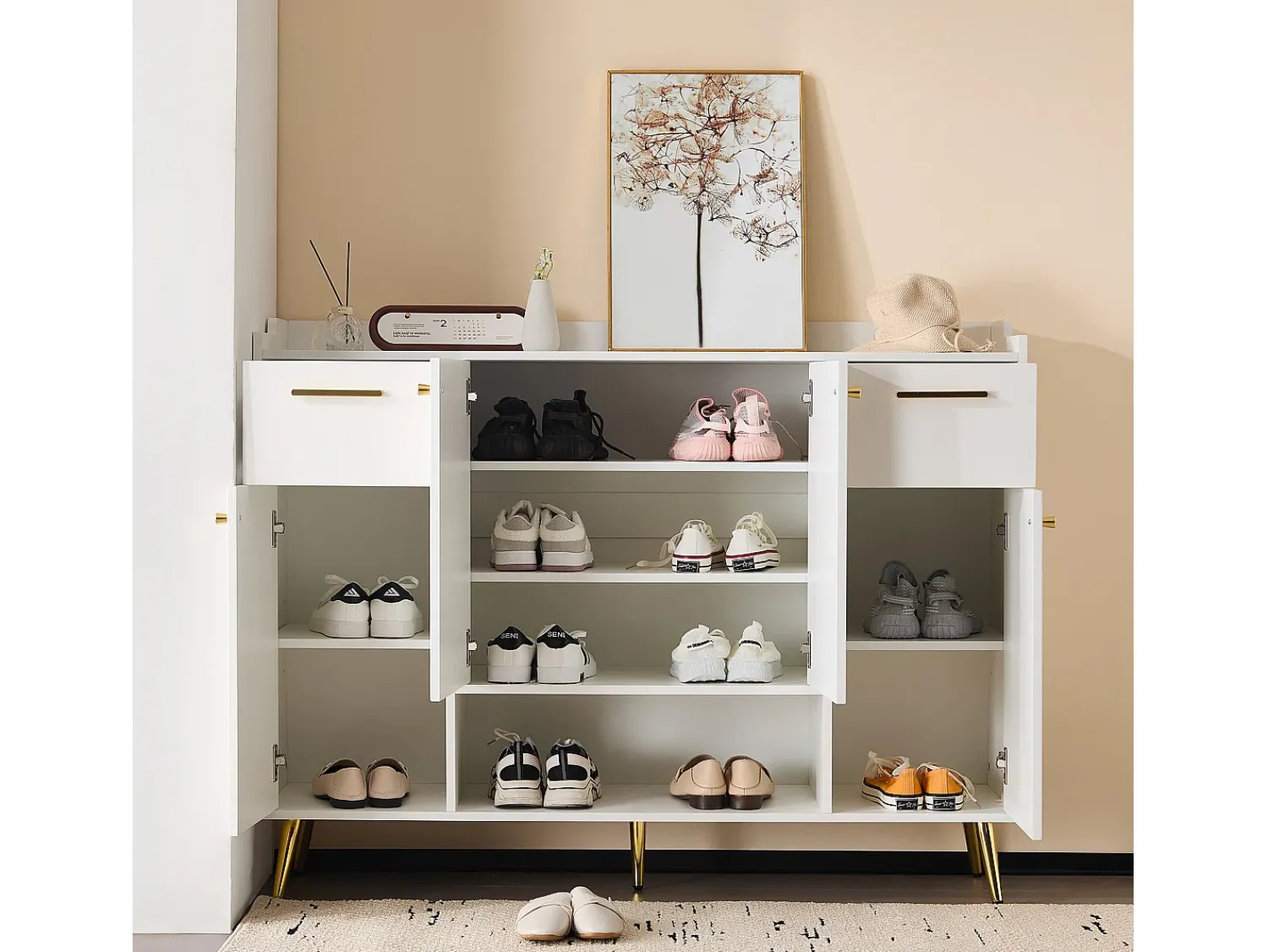 Móvel De Arrumação|Sapateira*ModernLuxe Sapateira - 2 gavetas + 4 portas + compartimento aberto - Branco