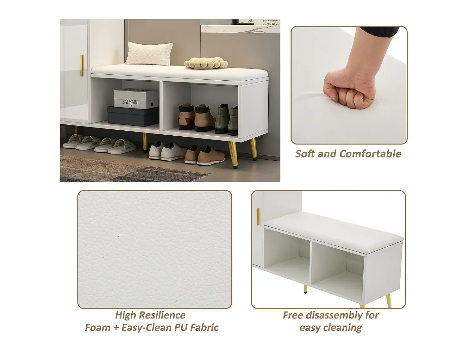 Móvel De Arrumação|Sapateira|ModernLuxe Sapateira - arrumação multinível e assento acolchoado - Branco