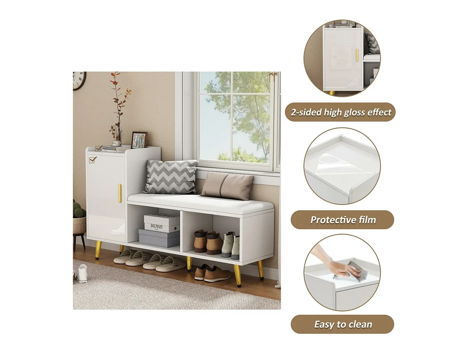 Móvel De Arrumação|Sapateira|ModernLuxe Sapateira - arrumação multinível e assento acolchoado - Branco