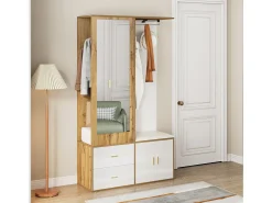Móvel De Arrumação|Sapateira*Merax Sapateira + banco + roupeiro com espelho - 2 portas e 2 gavetas - 100x38x180cm - Aglomerado - e natural Branco