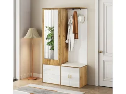 Móvel De Arrumação|Sapateira*Merax Sapateira + banco + roupeiro com espelho - 2 portas e 2 gavetas - 100x38x180cm - Aglomerado - e natural Branco