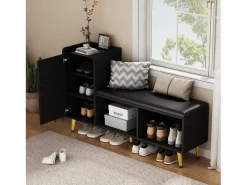 Móvel De Arrumação|Sapateira|ModernLuxe Sapateira - com assento acolchoado - com 1 porta - com compartimentos de armazenamento - Preto