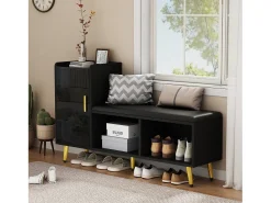 Móvel De Arrumação|Sapateira|ModernLuxe Sapateira - com assento acolchoado - com 1 porta - com compartimentos de armazenamento - Preto