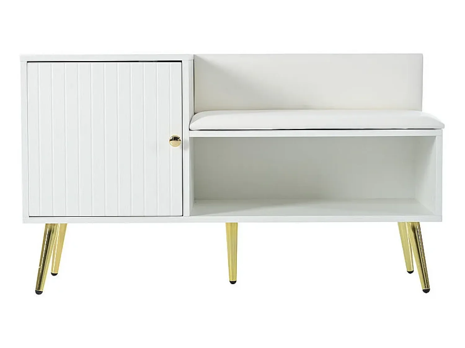 Móvel De Arrumação|Sapateira*ModernLuxe Sapateira - com banco e 2 compartimentos - com puxadores e pés metálicos - estilo moderno - Branco