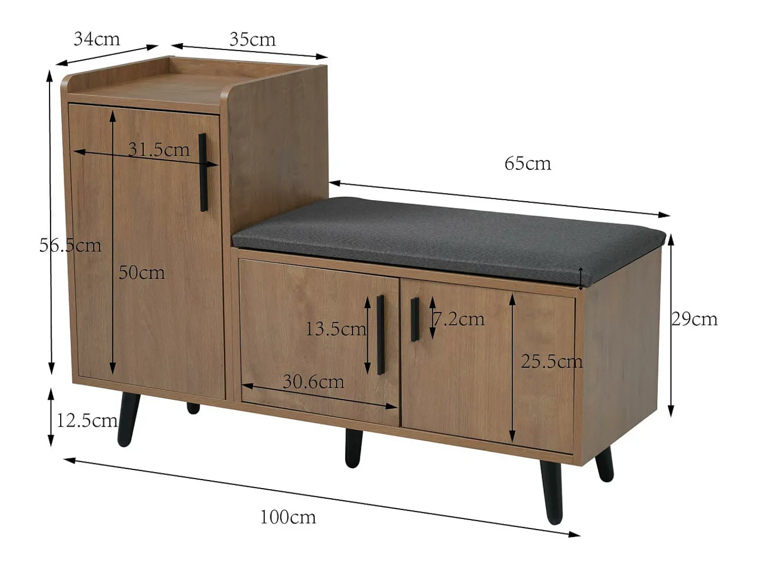 New ModernLuxe Sapateira - com banco e 3 portas - Natural Natural escuro