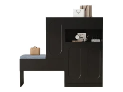 Best Merax Sapateira 2 em 1 - 130 x 35 x 110 cm - com 3 portas + banco acolchoado - aglomerado - Preto