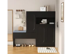 Best Merax Sapateira 2 em 1 - 130 x 35 x 110 cm - com 3 portas + banco acolchoado - aglomerado - Preto