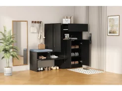 Best Merax Sapateira 2 em 1 - 130 x 35 x 110 cm - com 3 portas + banco acolchoado - aglomerado - Preto
