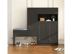 Best Merax Sapateira 2 em 1 - 130 x 35 x 110 cm - com 3 portas + banco acolchoado - aglomerado - Preto