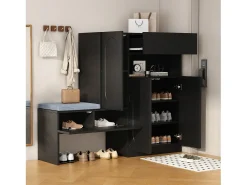 Best Merax Sapateira 2 em 1 - 130 x 35 x 110 cm - com 3 portas + banco acolchoado - aglomerado - Preto