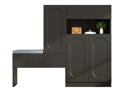 Best Merax Sapateira 2 em 1 - 130 x 35 x 110 cm - com 3 portas + banco acolchoado - aglomerado - Preto