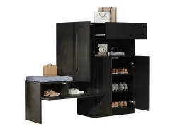 Best Merax Sapateira 2 em 1 - 130 x 35 x 110 cm - com 3 portas + banco acolchoado - aglomerado - Preto
