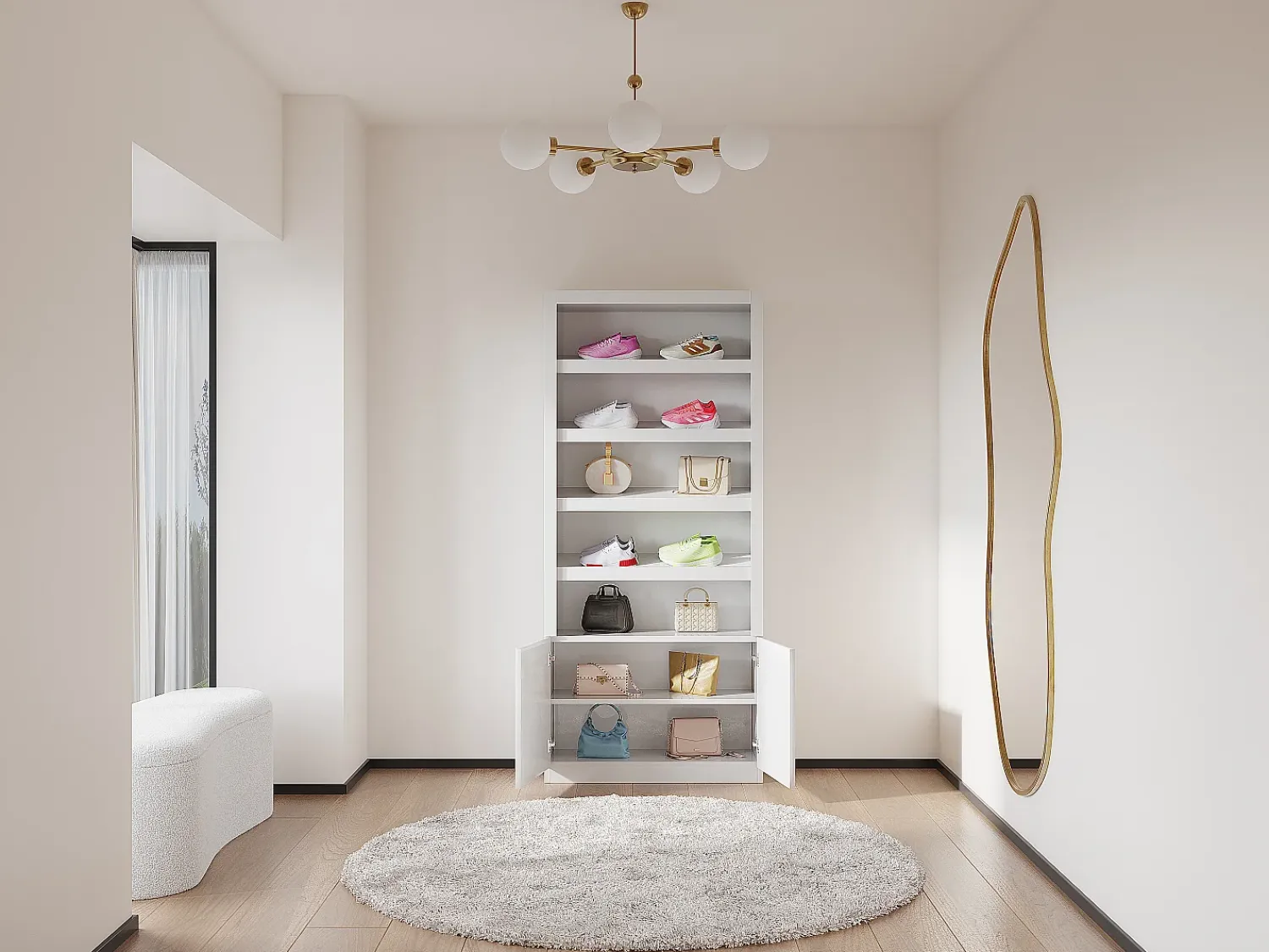 Móvel De Arrumação|Sapateira*Vente-unique Sapateira 5 nichos e 2 portas com LEDs MDF - DOLMINA Branco