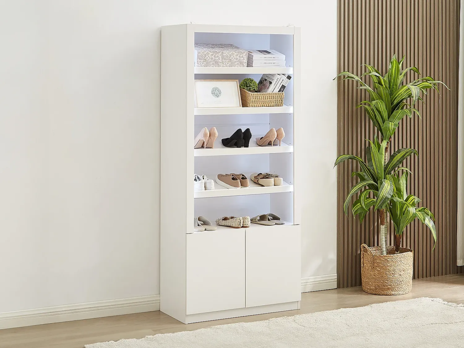 Móvel De Arrumação|Sapateira*Vente-unique Sapateira 5 nichos e 2 portas com LEDs MDF - DOLMINA Branco