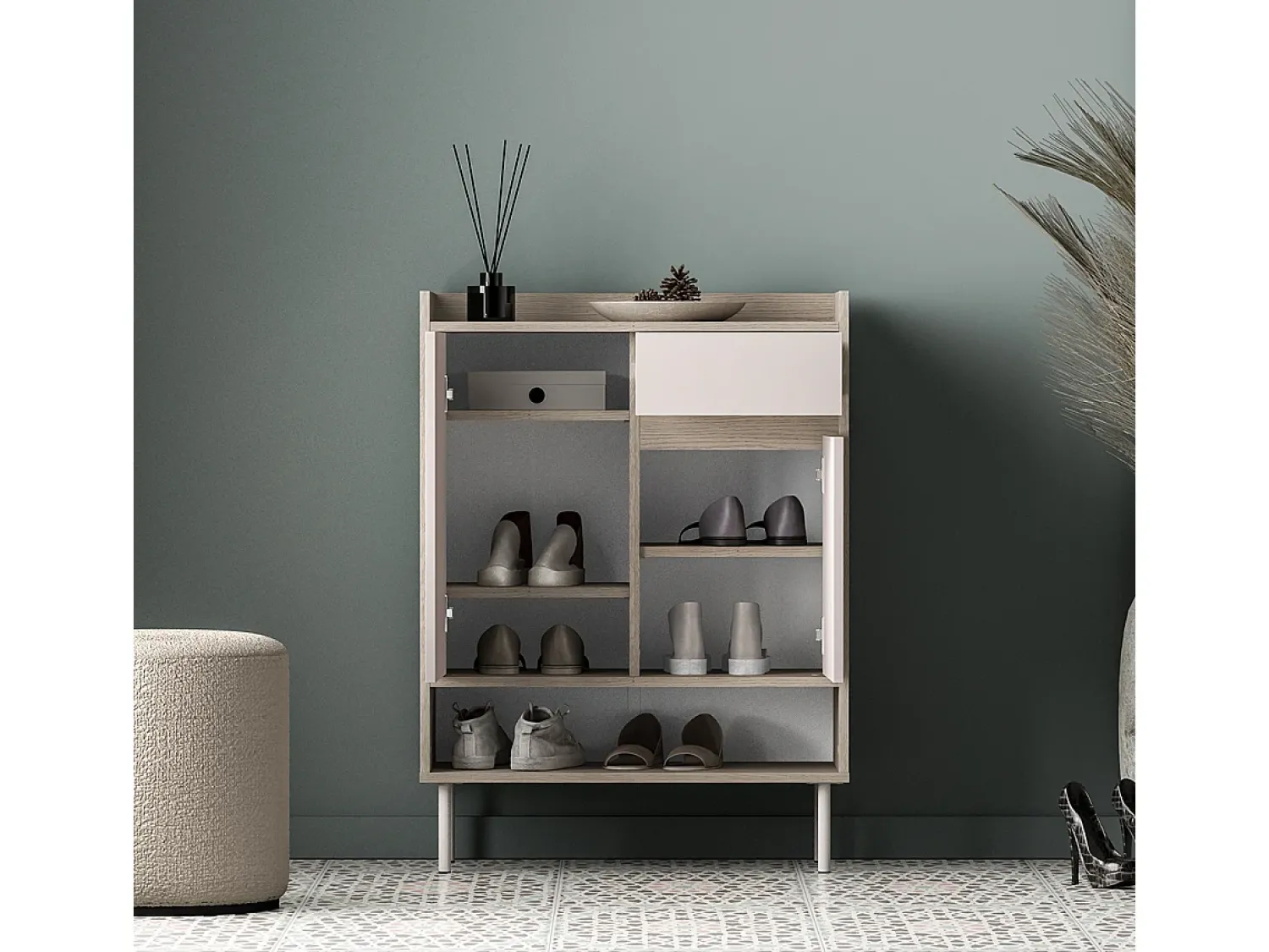 Outlet Petits-Meubles Sapateira 2 portas 1 gaveta Alos caxemira e madeira 95cm Bege
