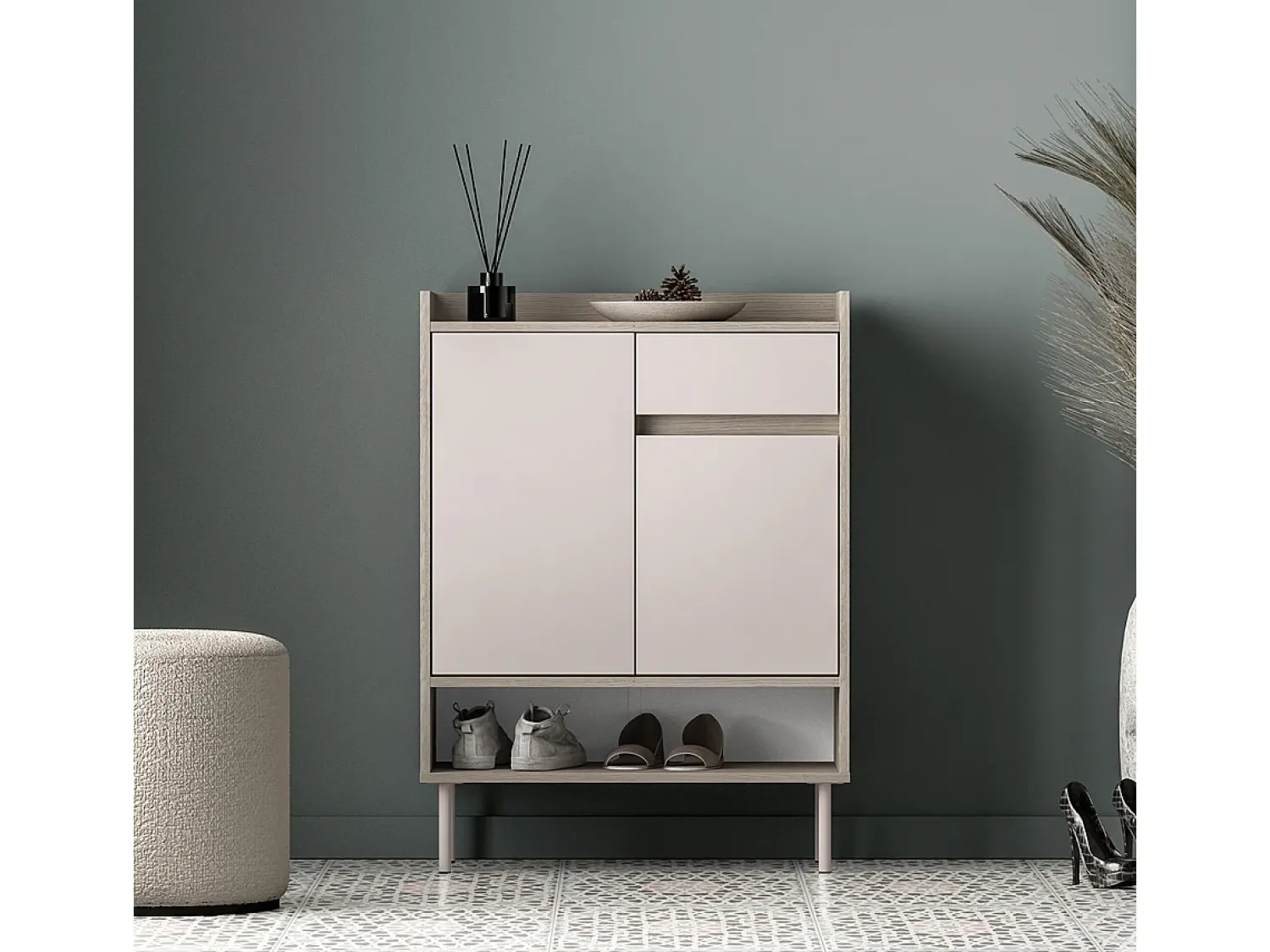 Outlet Petits-Meubles Sapateira 2 portas 1 gaveta Alos caxemira e madeira 95cm Bege