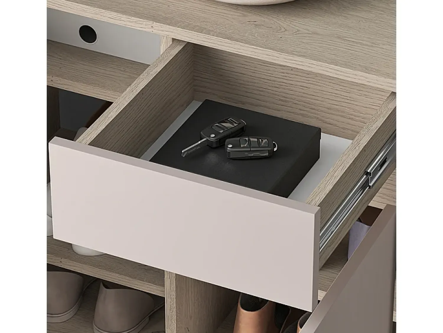 Outlet Petits-Meubles Sapateira 2 portas 1 gaveta Alos caxemira e madeira 95cm Bege