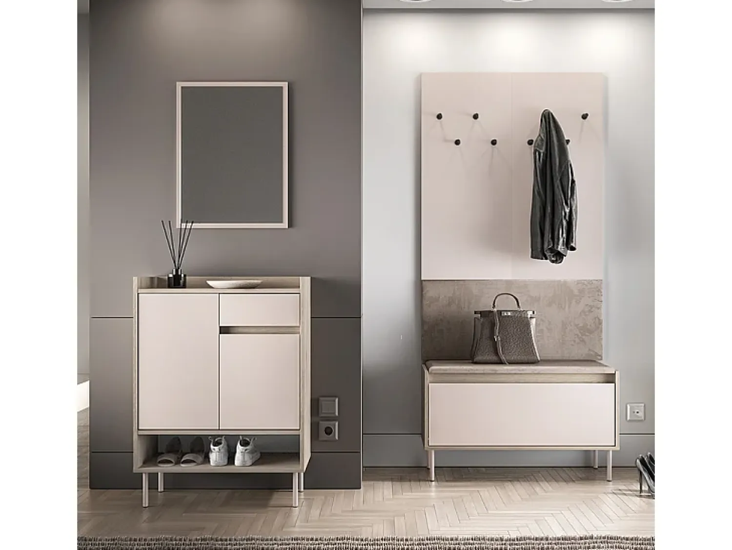 Outlet Petits-Meubles Sapateira 2 portas 1 gaveta Alos caxemira e madeira 95cm Bege