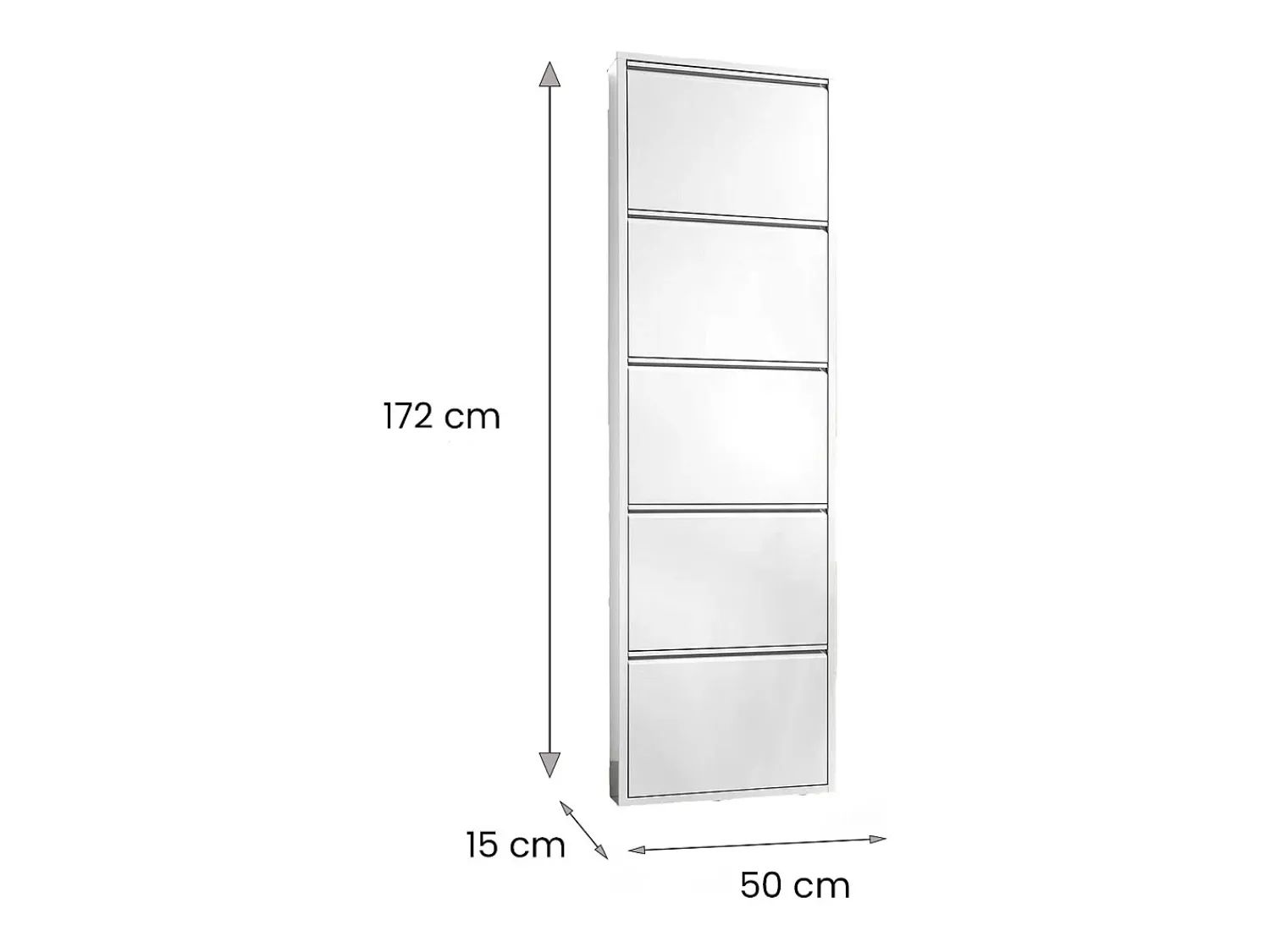 Móvel De Arrumação|Sapateira*Dmora Sapateira 0, Sapateira com portas de entrada metálicas, Sapateira linear moderna em , 50x15h169 cm, com 5 portas Branco