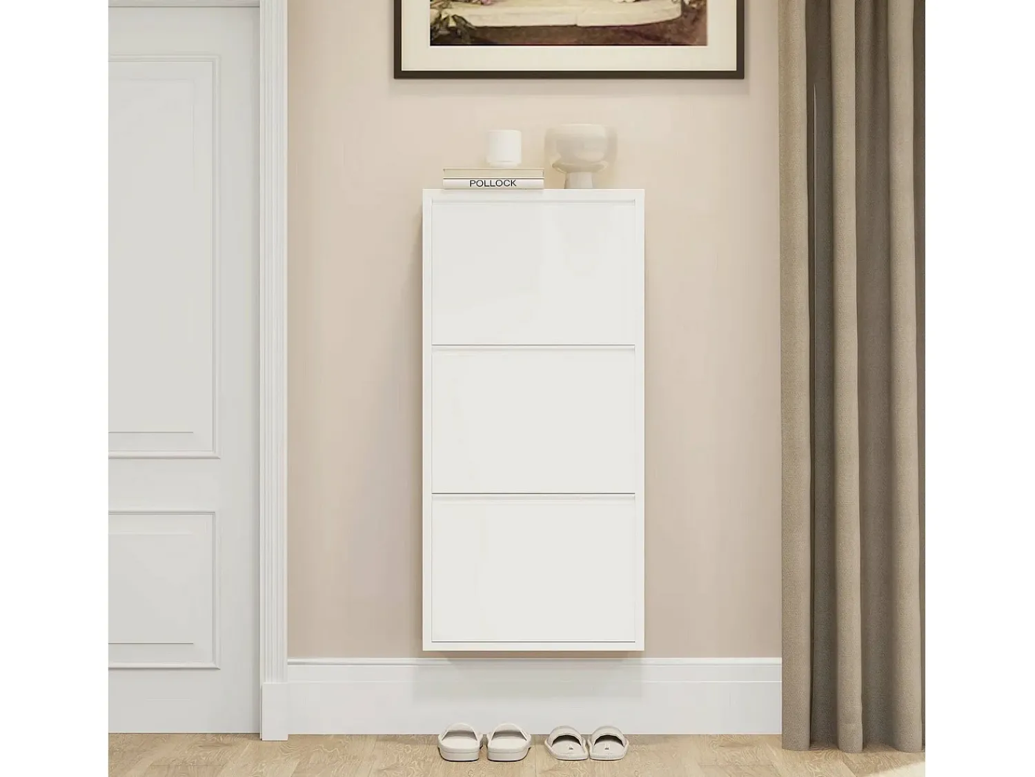 Dmora Sapateira 0, Sapateira com portas sanfonadas para entrada em metal, Sapateira linear moderna em , 50x15h103 cm, com 3 portas^ Móvel De Arrumação|Sapateira