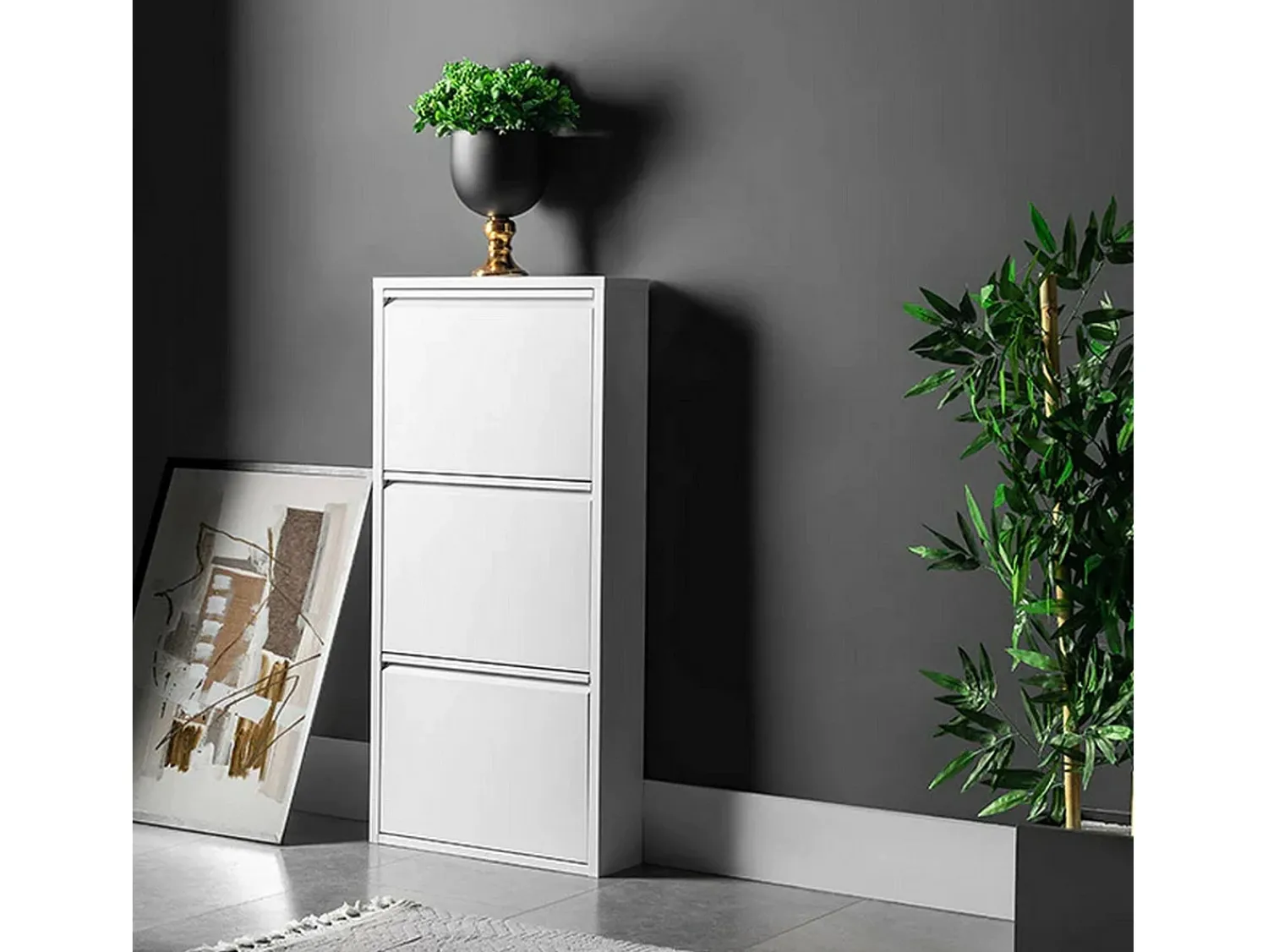 Dmora Sapateira 0, Sapateira com portas sanfonadas para entrada em metal, Sapateira linear moderna em , 50x15h103 cm, com 3 portas^ Móvel De Arrumação|Sapateira