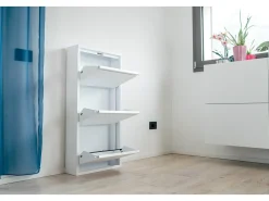 Dmora Sapateira 0, Sapateira com portas sanfonadas para entrada em metal, Sapateira linear moderna em , 50x15h103 cm, com 3 portas^ Móvel De Arrumação|Sapateira