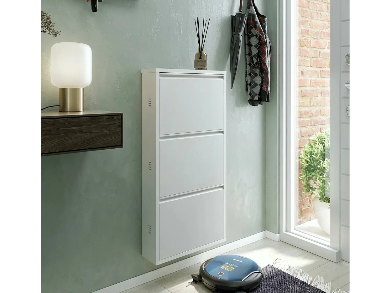 Dmora Sapateira 0, Sapateira com portas sanfonadas para entrada em metal, Sapateira linear moderna em , 50x15h103 cm, com 3 portas^ Móvel De Arrumação|Sapateira