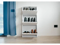 Dmora Sapateira 0, Sapateira com portas sanfonadas para entrada em metal, Sapateira linear moderna em , 50x15h103 cm, com 3 portas^ Móvel De Arrumação|Sapateira