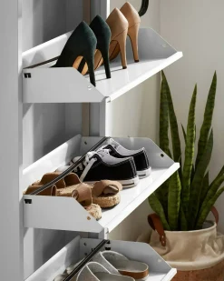 Dmora Sapateira 0, Sapateira com portas sanfonadas para entrada em metal, Sapateira linear moderna em , 50x15h103 cm, com 3 portas^ Móvel De Arrumação|Sapateira