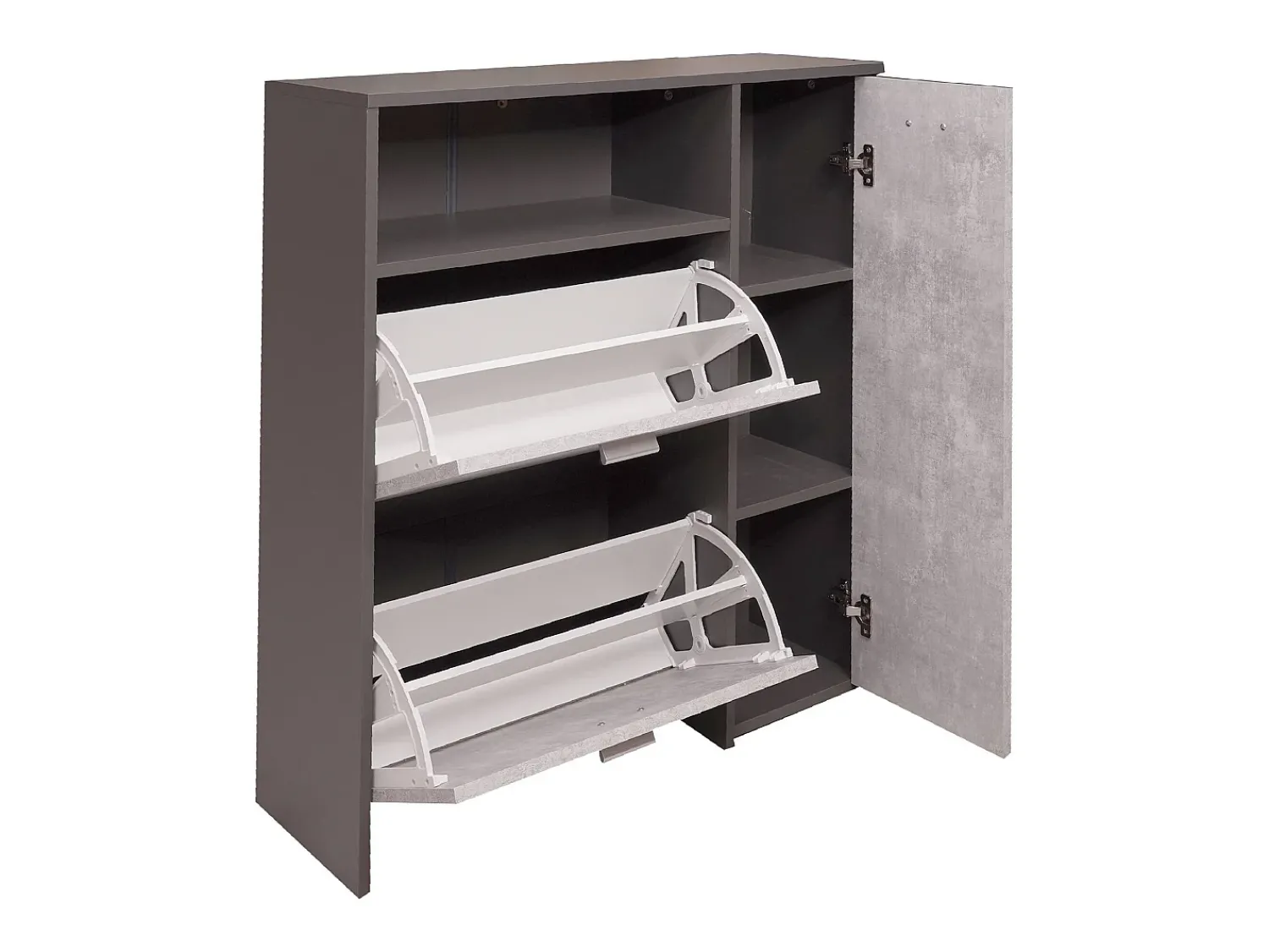 Outlet Dmora Sapateira 0, Sapateira de entrada com prateleiras, Armário multiuso moderno com 3 portas, Fabricado na Itália, 91x27h94 cm, Antracite e Cimento Preto