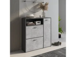 Outlet Dmora Sapateira 0, Sapateira de entrada com prateleiras, Armário multiuso moderno com 3 portas, Fabricado na Itália, 91x27h94 cm, Antracite e Cimento Preto