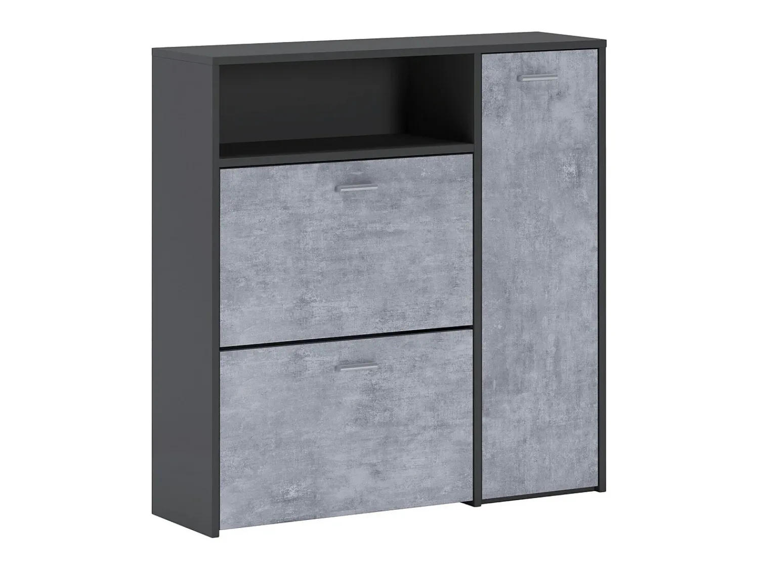Outlet Dmora Sapateira 0, Sapateira de entrada com prateleiras, Armário multiuso moderno com 3 portas, Fabricado na Itália, 91x27h94 cm, Antracite e Cimento Preto