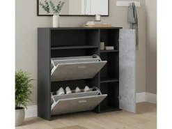Outlet Dmora Sapateira 0, Sapateira de entrada com prateleiras, Armário multiuso moderno com 3 portas, Fabricado na Itália, 91x27h94 cm, Antracite e Cimento Preto
